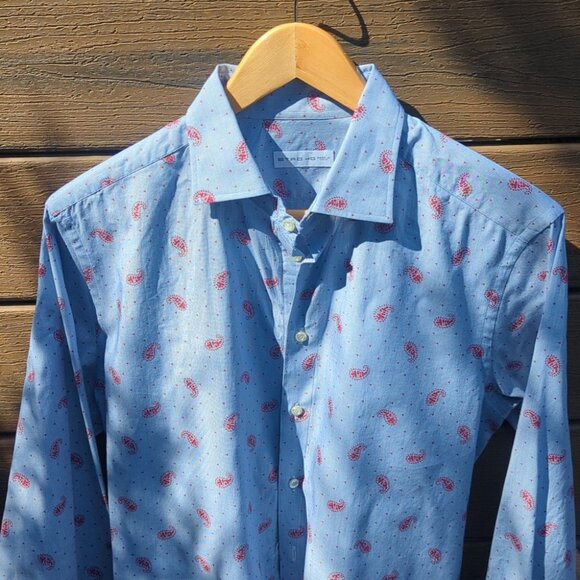 Men's Etro Slim Fit Blue & Red Paisley Print Shirt - Size L Excellent Condition - Picture 4 of 6
